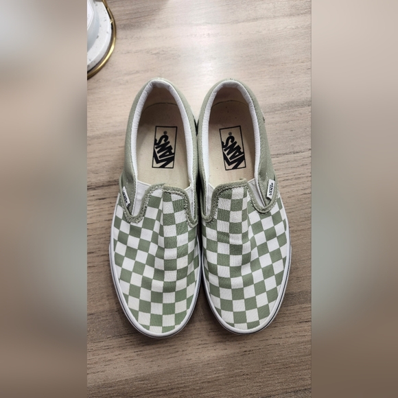 Vans Slip-On Checkerboard Sneakers - Sage Green & White - Picture 2 of 4